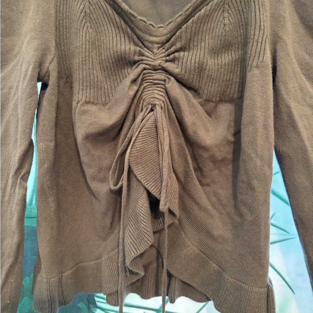 Zara‎ Lavender Ruched Tie Front Cropped Long Sleeve Size Large